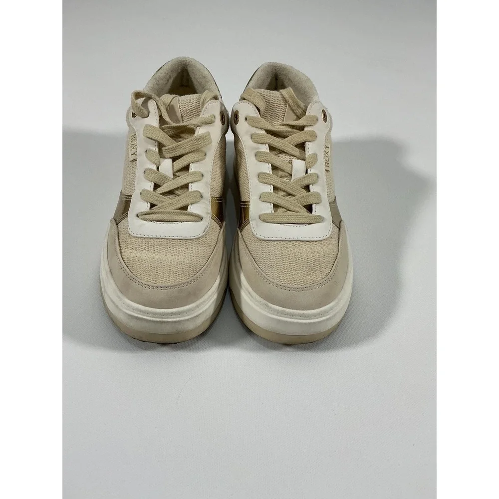 Roxy Carver Women's Sneakers Cream Gold Chunky Platform Size 7.5